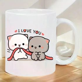 1pc Coffee MugCute Cat Couple "I Love You" 11oz Ceramic Coffee Mug - Reusable Insulated Travel Mug Suitable for
