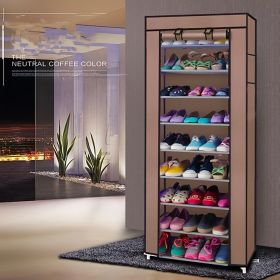 1 Large Capacity 10-Tier Non-Woven Shoe Rack, Space-Saving, Tall & Narrow, Movable for Dust Removal, Stable Structure, Multi-Color (Color: Brown)